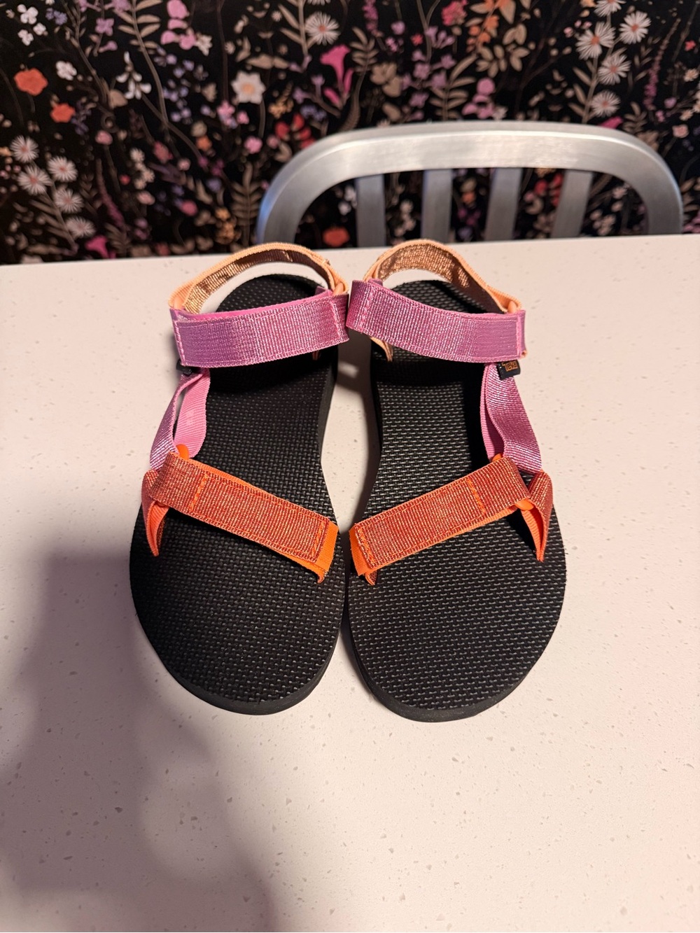 Teva Women's Black Sandals with Pink and Orange Straps